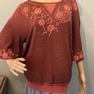 Free People Embroidered Flute Sleeve 100% Cotton Tunic Top